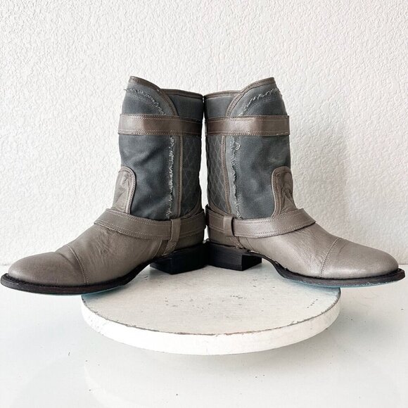 NEW Lane Boots Womens Gray Leather Canvas Mid-Calf Western Moto Style Zip Size 9 - Picture 7 of 12